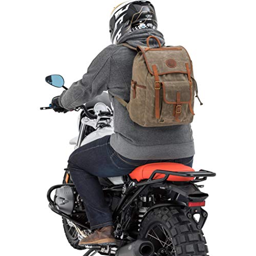 Sac à dos moto Vintage en toile kaki QBag avec doubles sangles de maintien