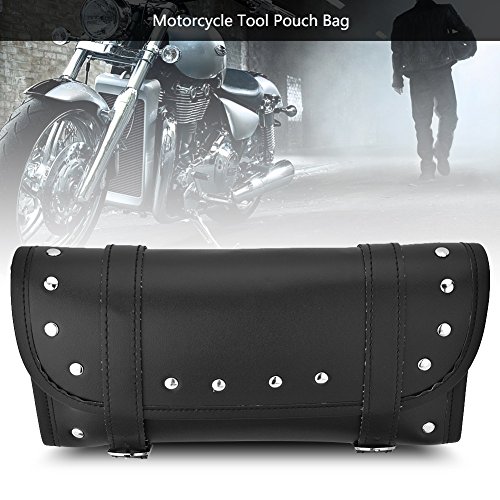 Petite sacoche guidon en cuir noir PU clouté pour moto