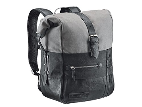 Sac à dos moto Vintage Tendance Filson et Helson en cuir et toile canvas noir et gris