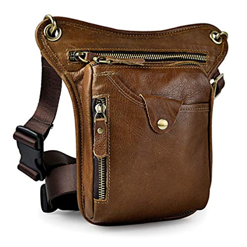 Sac de jambe moto en cuir cognac