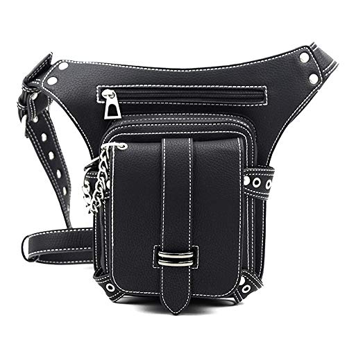 Sac de jambe moto en cuir noir esprit Rock