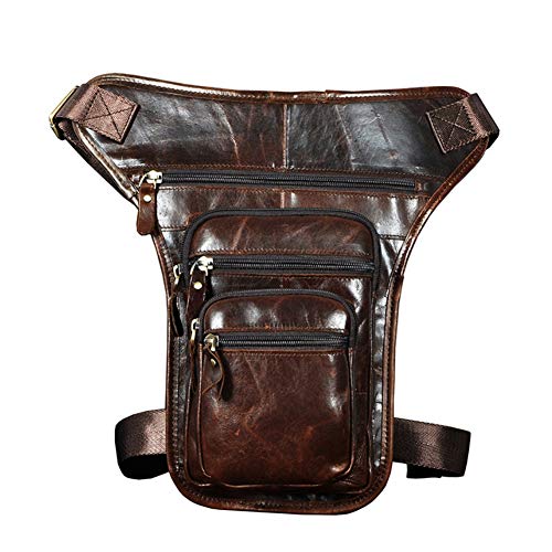 Sac de jambe moto en cuir marron vintage brillant